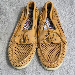 Sperry Top-Sider Boat Deck Shoes Tan Perforated Leather STS10599 Mens 9M EXC